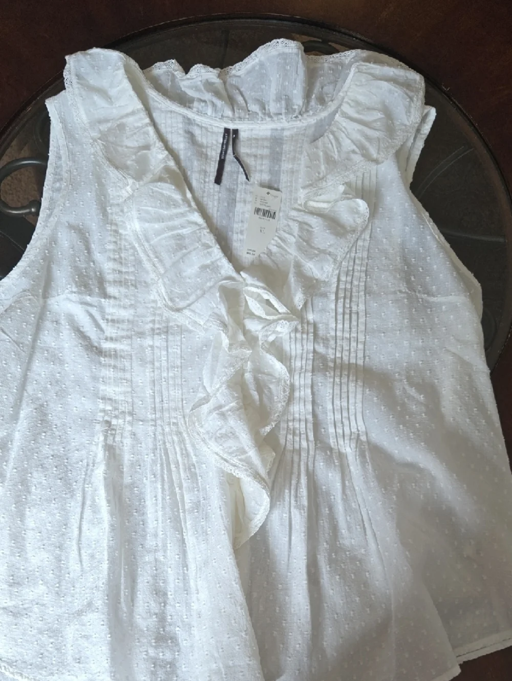 Anthropologie White Textured Sleeveless Top with Ribbon Trim - Picture 4 of 7